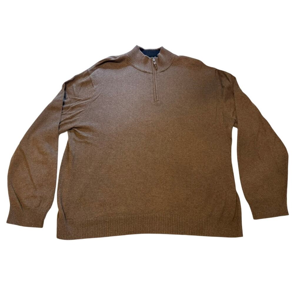 Tasso Elba Mens XL Brown Quarter Zip Sweater Cotton Cashmere Blend Pullover
